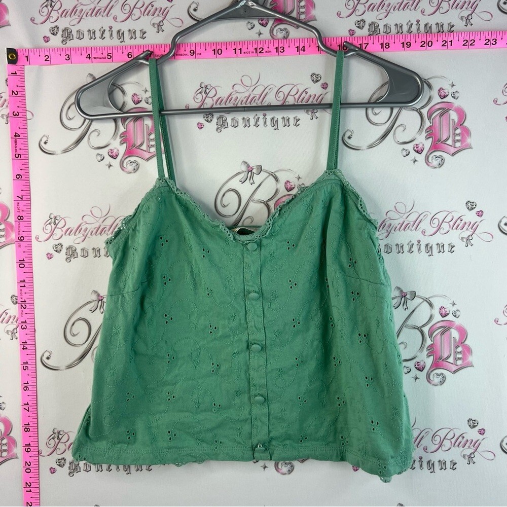 twik tank top cropped Mint Green Eyelet Lace-Trim Button Cami